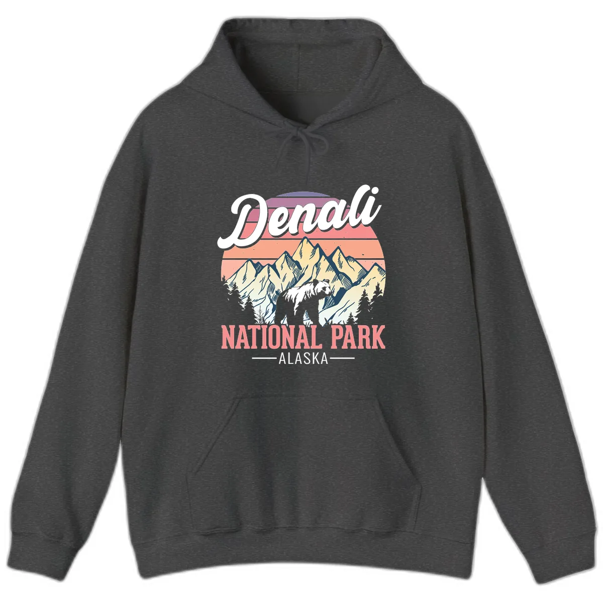 Denali National Park Sunset Peaks Hoodie in Dark Heather