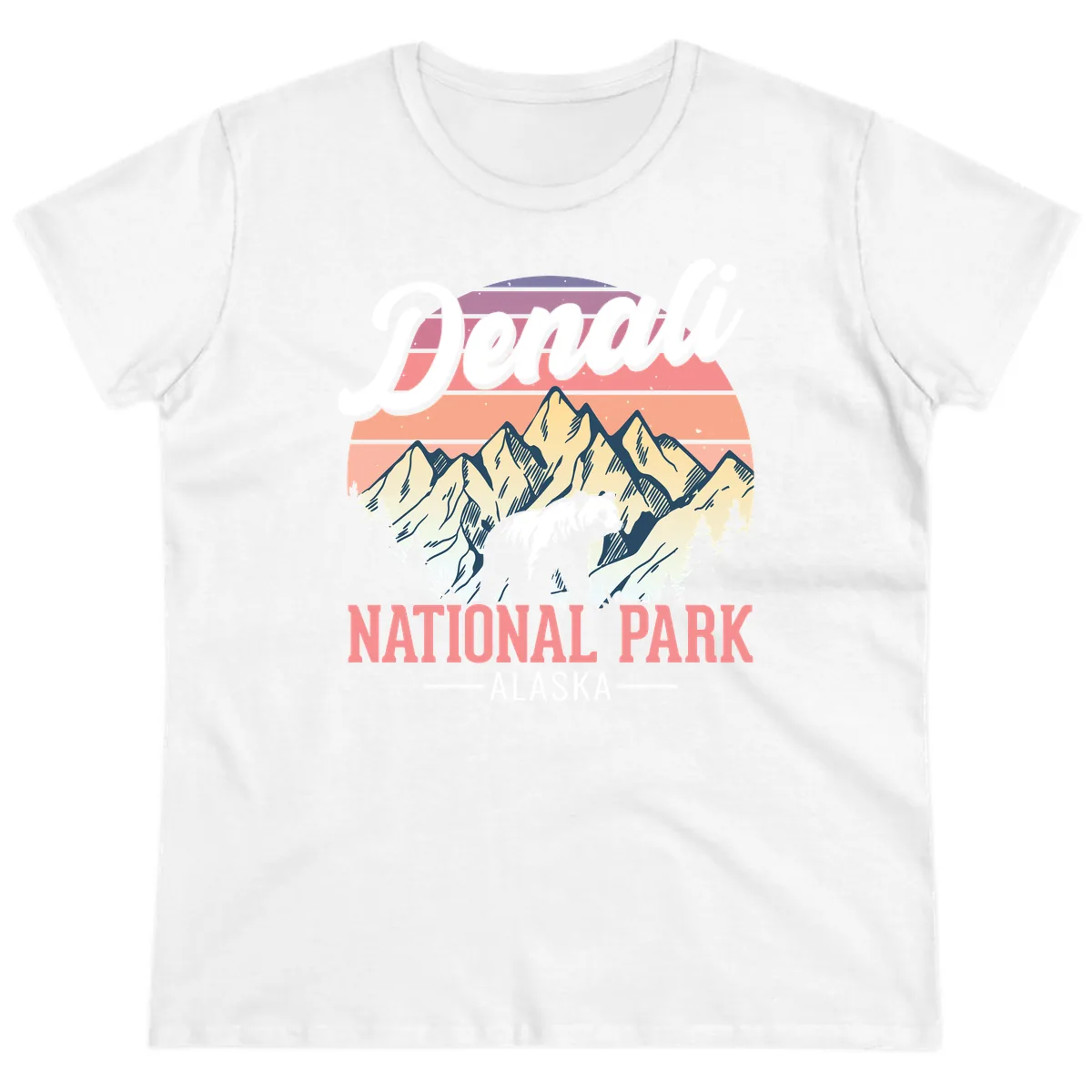 Denali National Park Sunset Peaks Ladies Tee in White