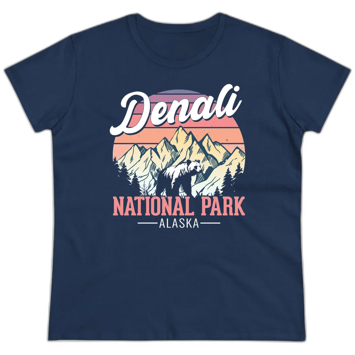 Denali National Park Sunset Peaks Ladies Tee in Navy