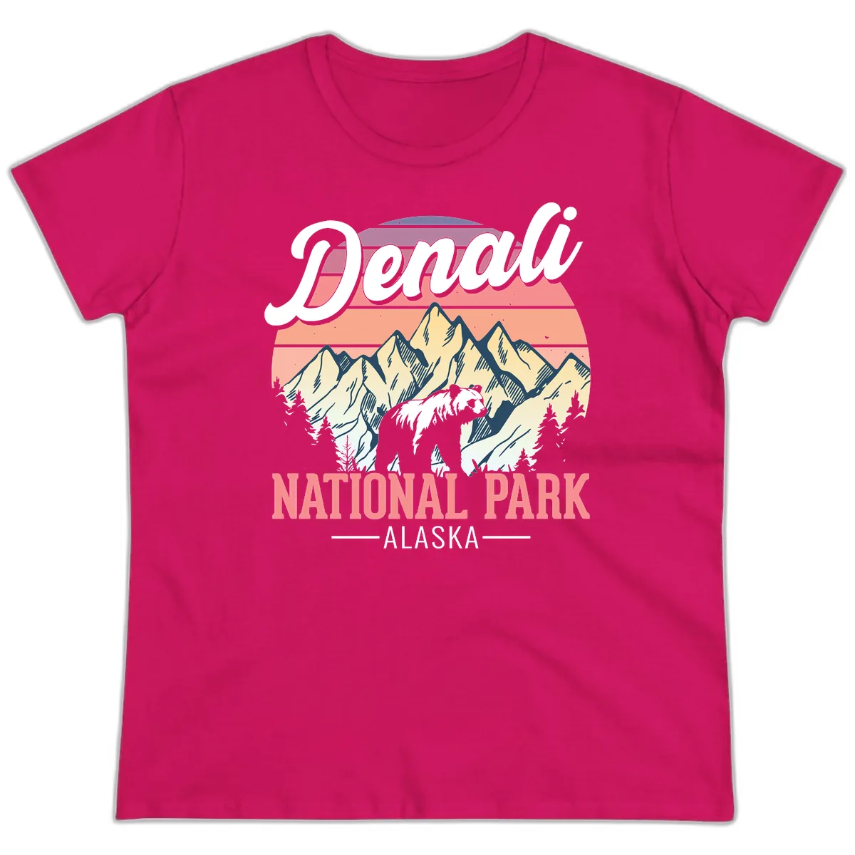 Denali National Park Sunset Peaks Ladies Tee in Heliconia