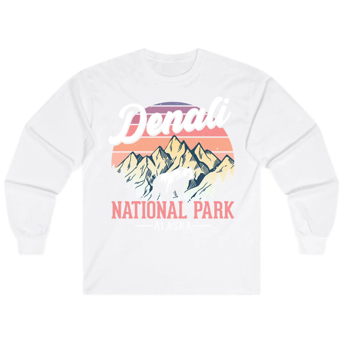 Denali National Park Sunset Peaks Long Sleeve in White
