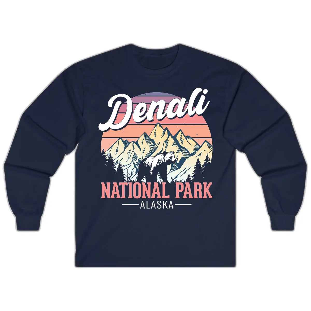 Denali National Park Sunset Peaks Long Sleeve in Navy