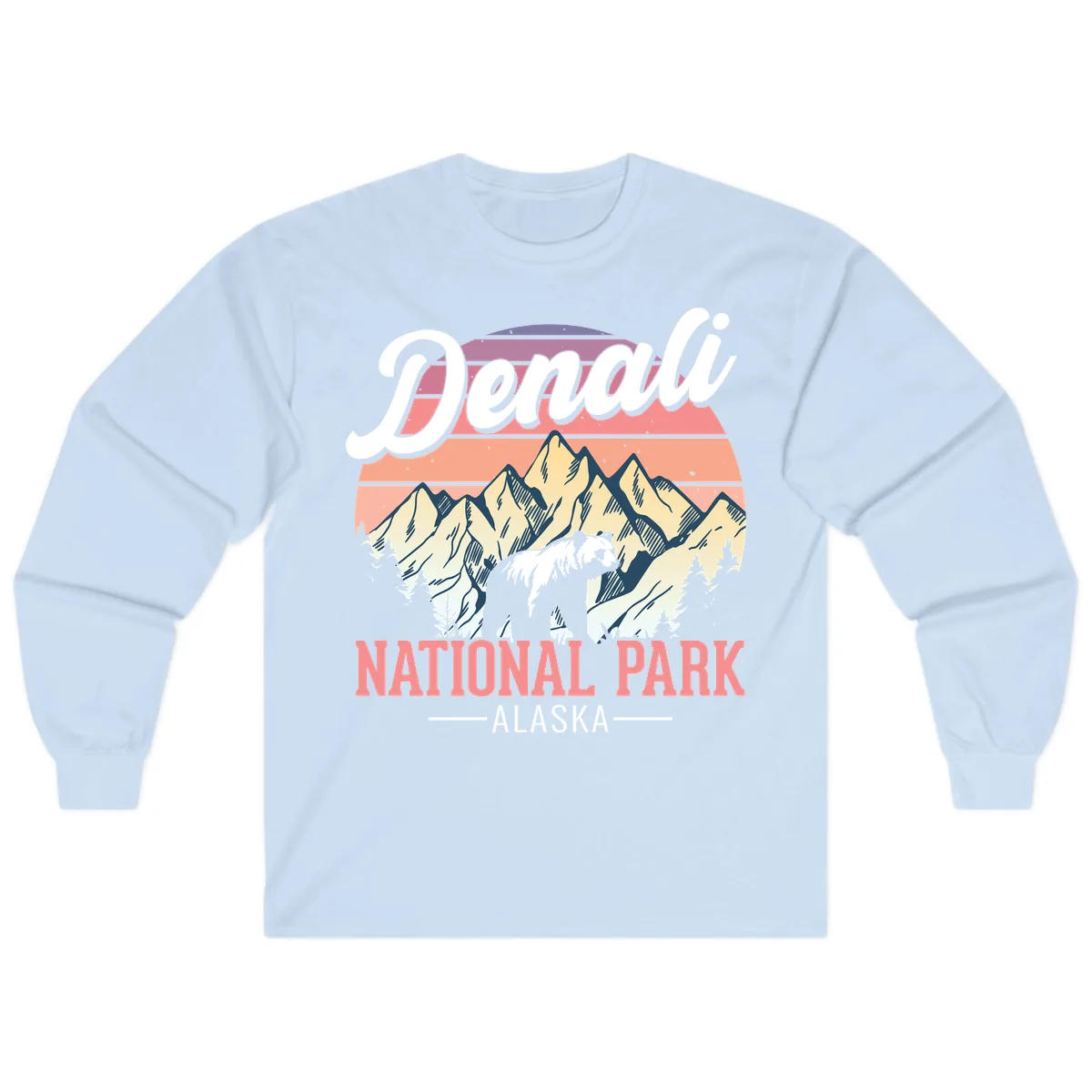 Denali National Park Sunset Peaks Long Sleeve in Light Blue