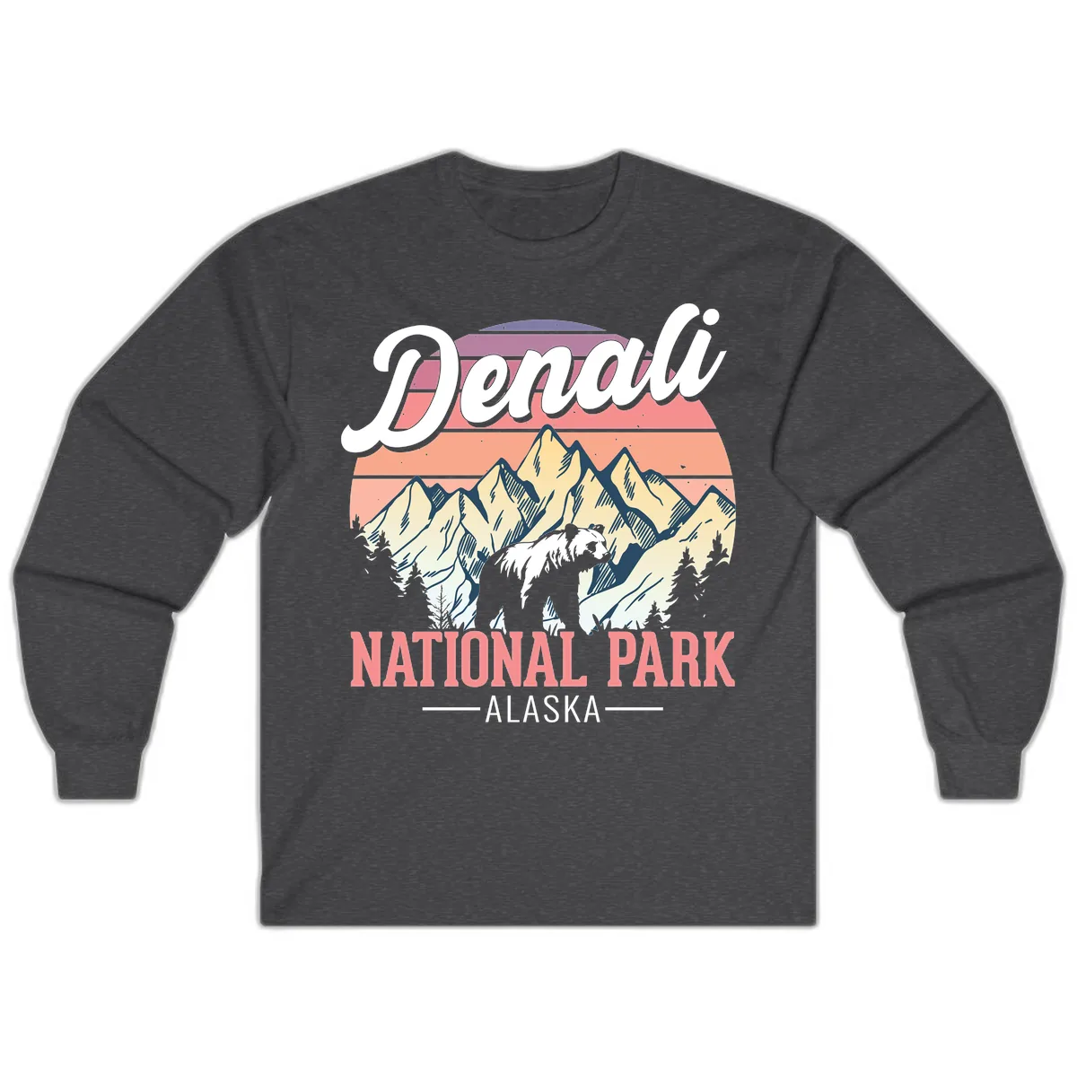 Denali National Park Sunset Peaks Long Sleeve in Dark Heather