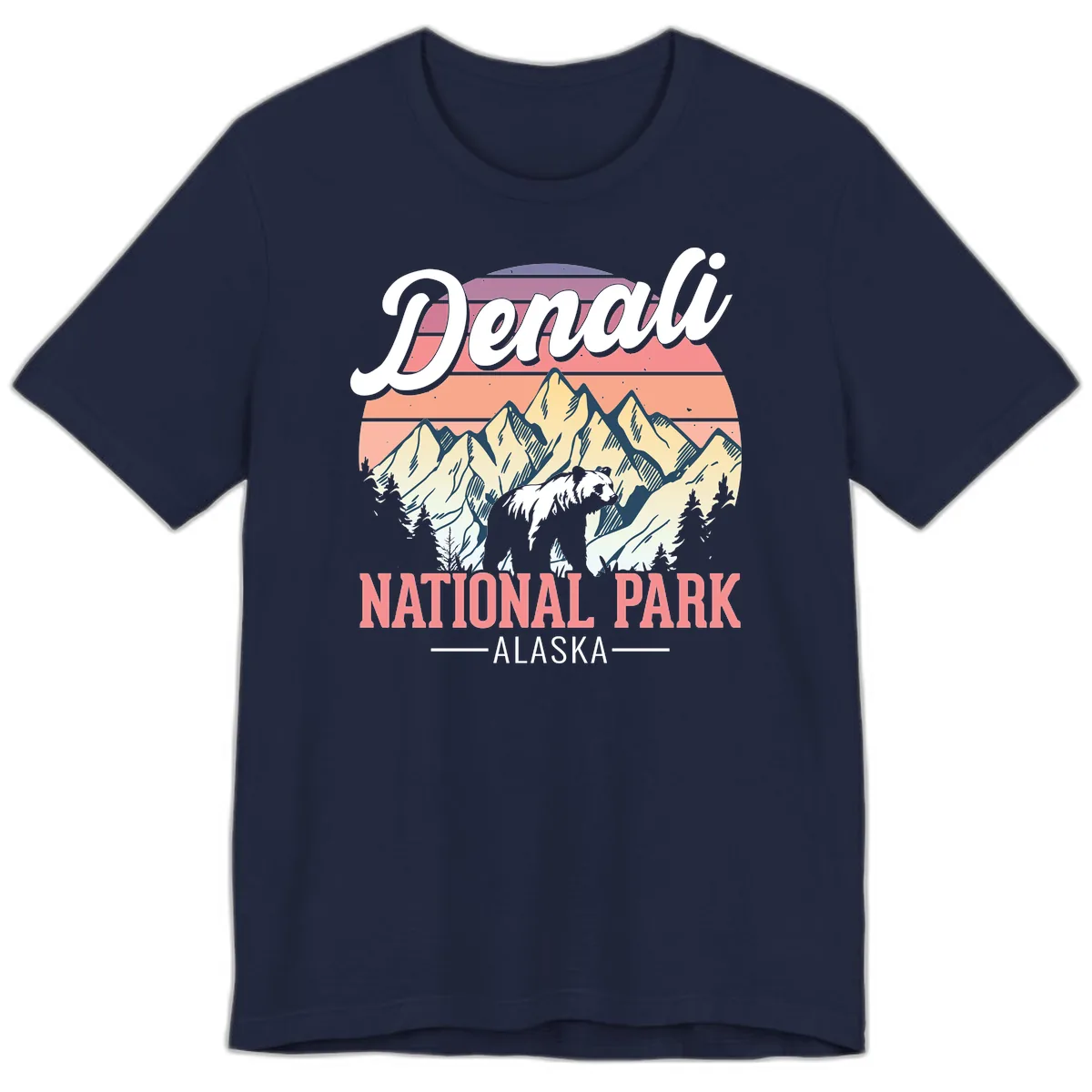 Denali National Park Sunset Peaks Premium T-Shirt in Navy