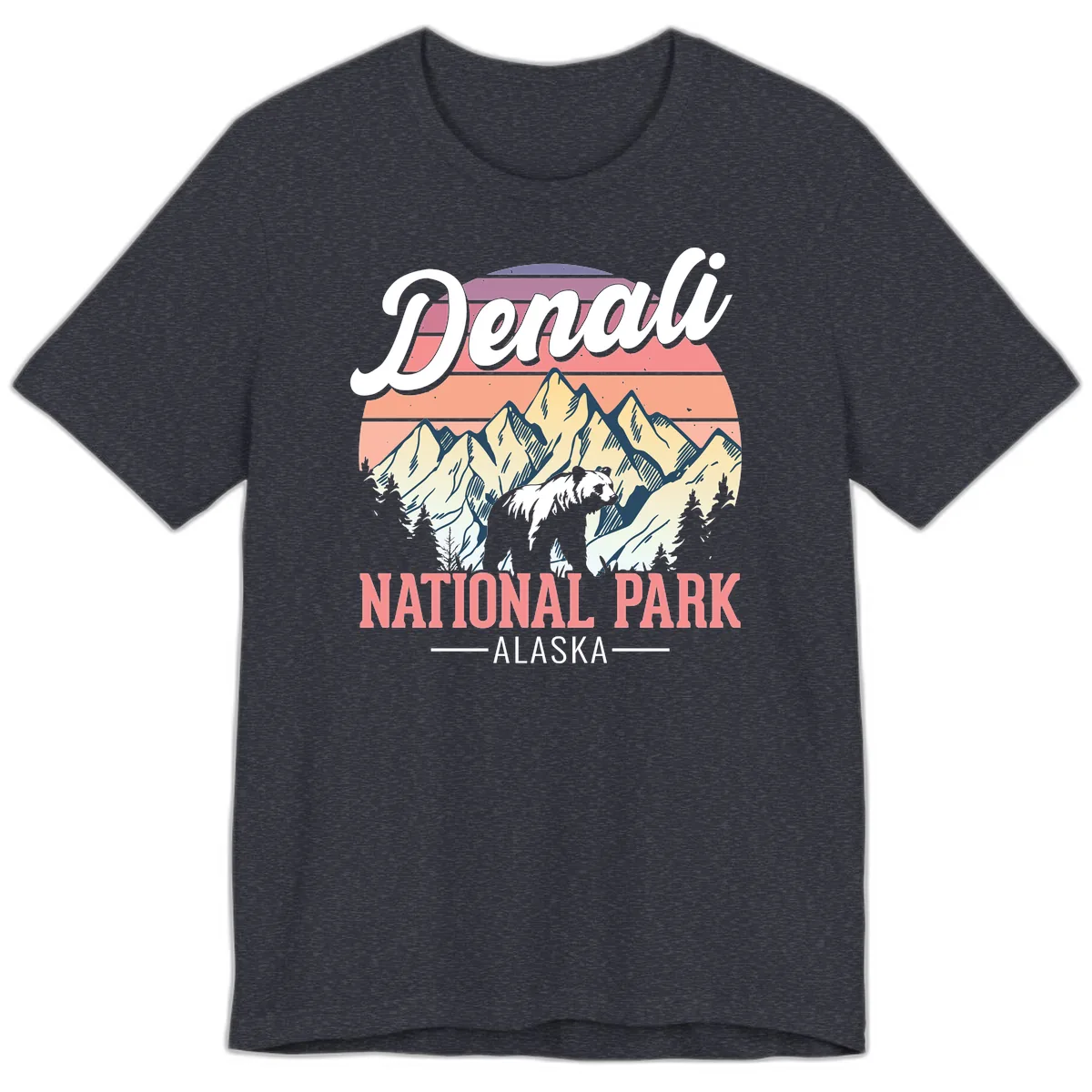 Denali National Park Sunset Peaks Premium T-Shirt in Heather Navy