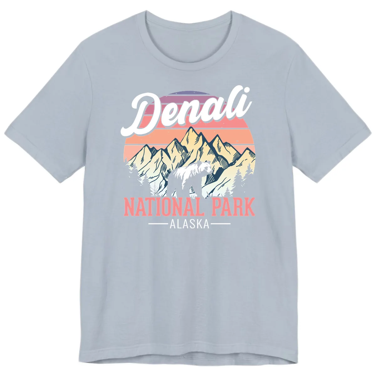 Denali National Park Sunset Peaks Premium T-Shirt in Light Blue