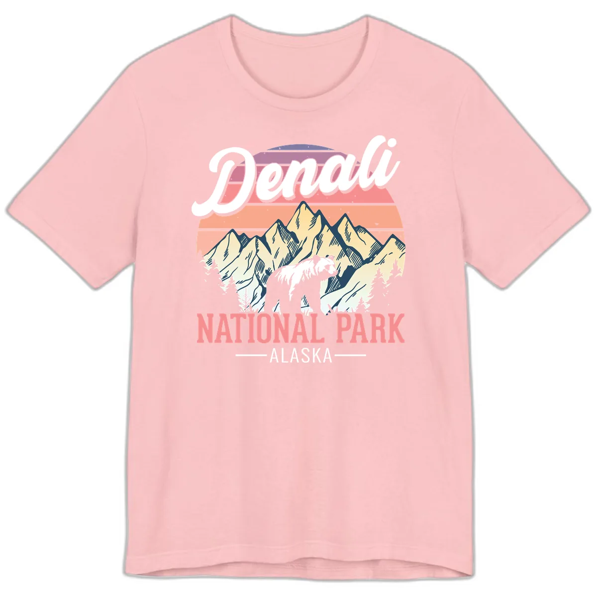 Denali National Park Sunset Peaks Premium T-Shirt in Pink