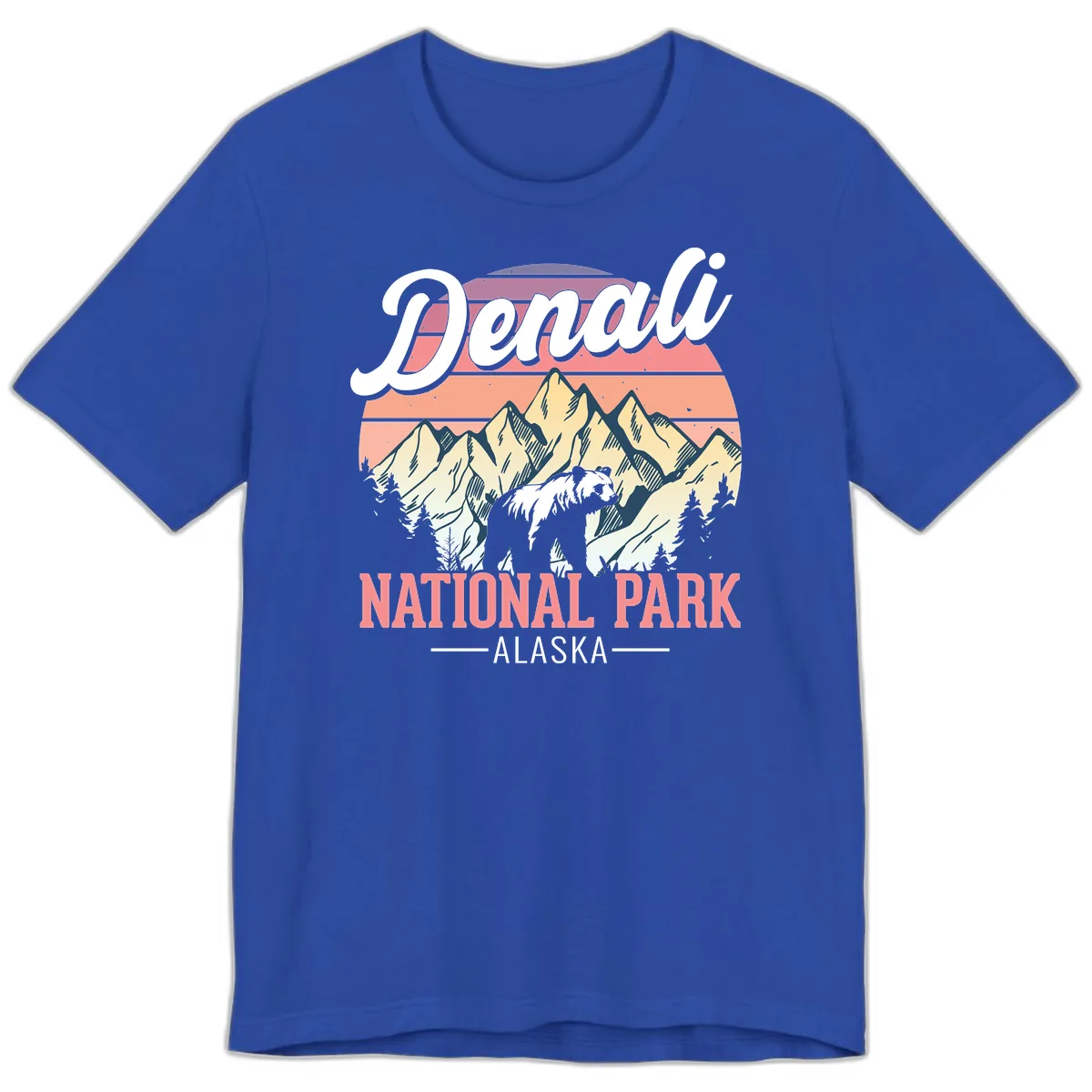 Denali National Park Sunset Peaks Premium T-Shirt in True Royal