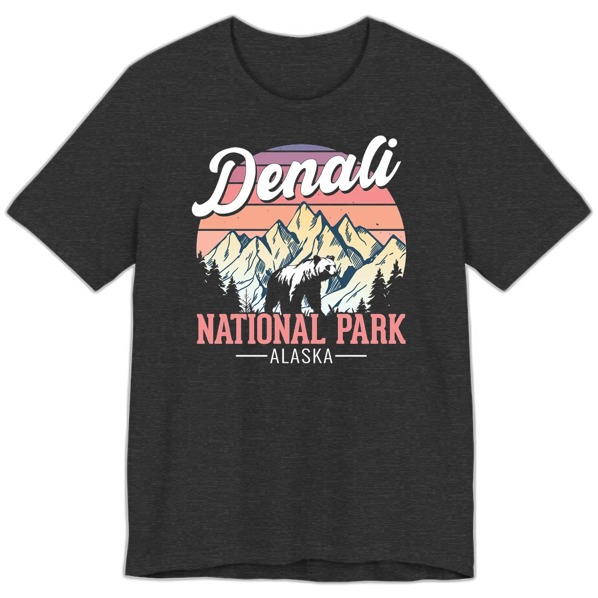 Denali National Park Sunset Peaks Premium T-Shirt in Dark Grey Heather