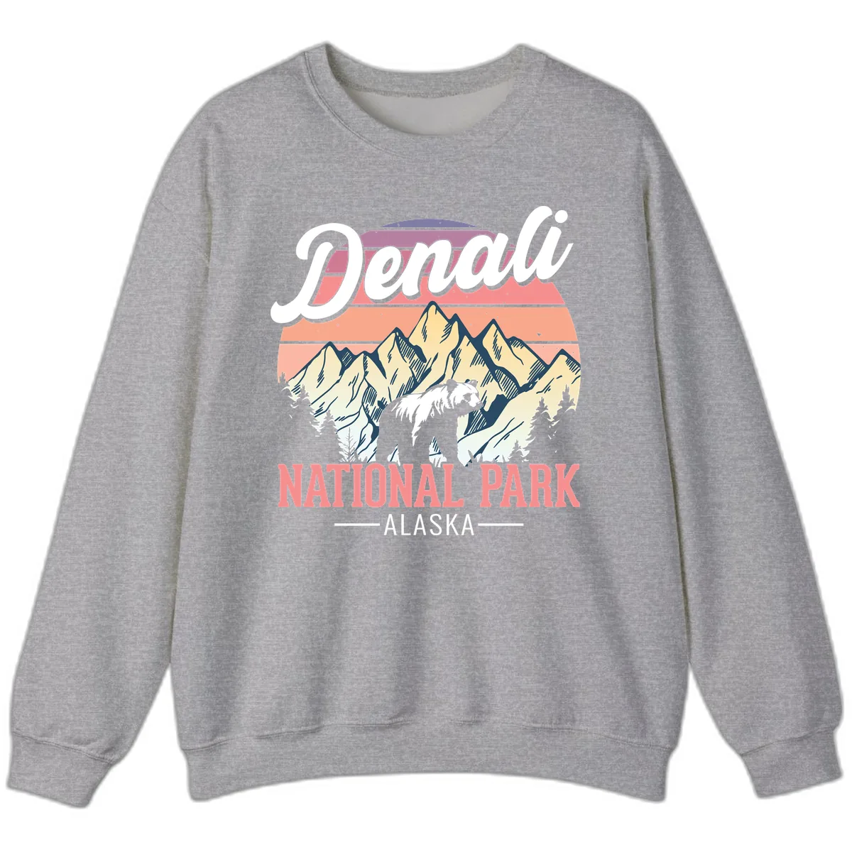 Denali National Park Sunset Peaks Sweatshirt in Sport Grey
