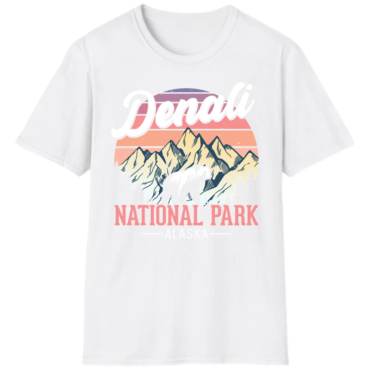 Denali National Park Sunset Peaks T-Shirt in White