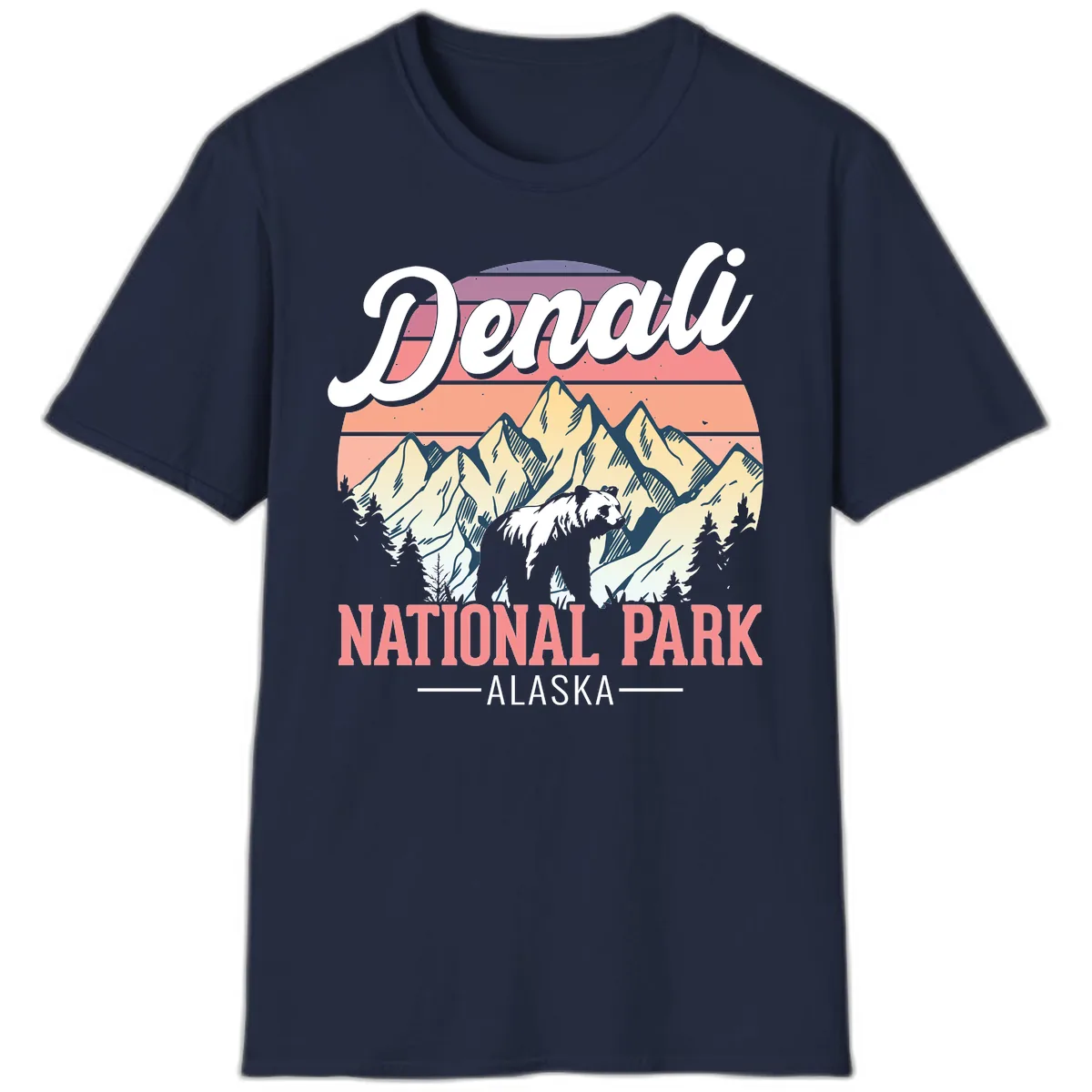 Denali National Park Sunset Peaks T-Shirt in Navy