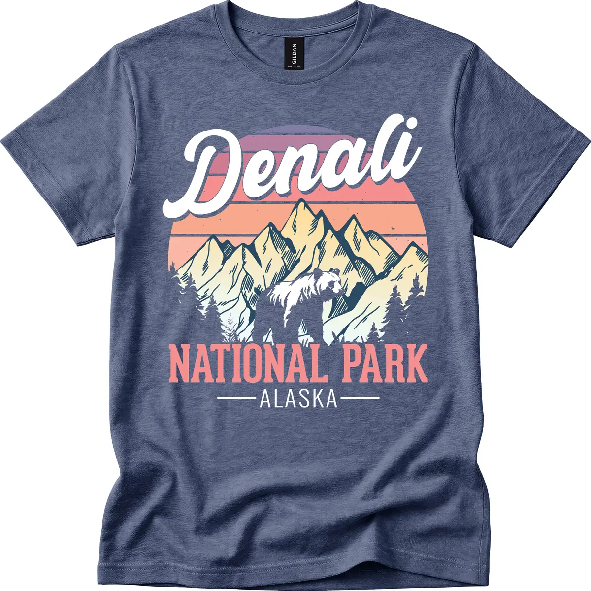 Denali National Park Sunset Peaks T-Shirt in Heather Navy