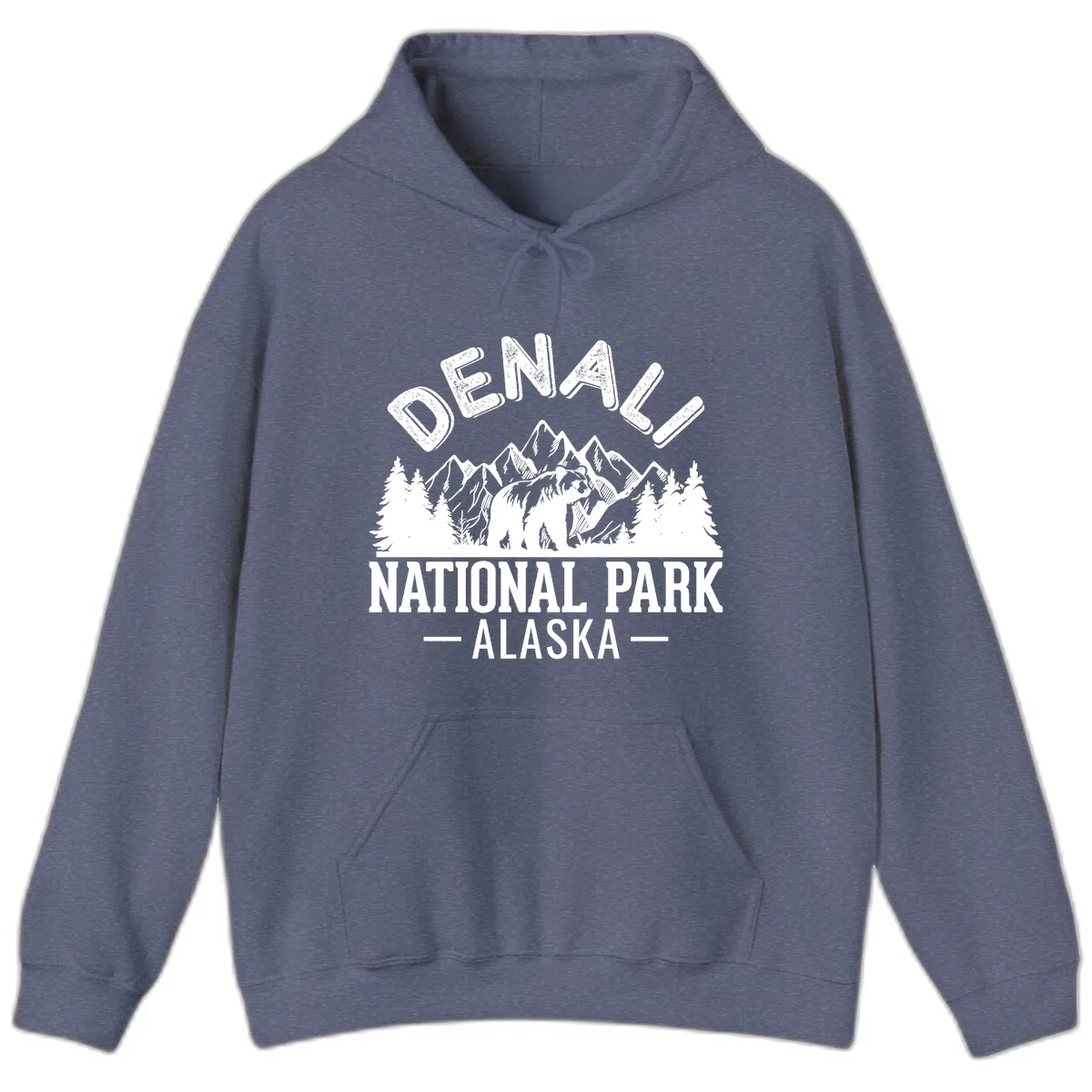 Denali National Park Alaska Wilderness Hoodie in Heather Navy