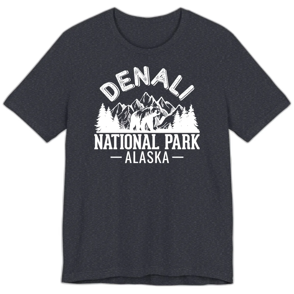 Denali National Park Alaska Wilderness Premium T-Shirt in Heather Navy