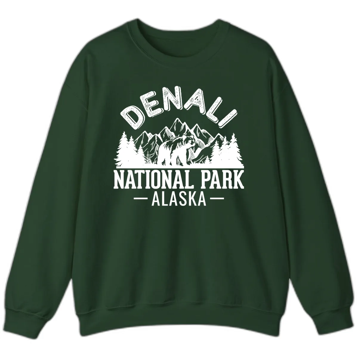 Denali National Park Alaska Wilderness Sweatshirt in Forest Green