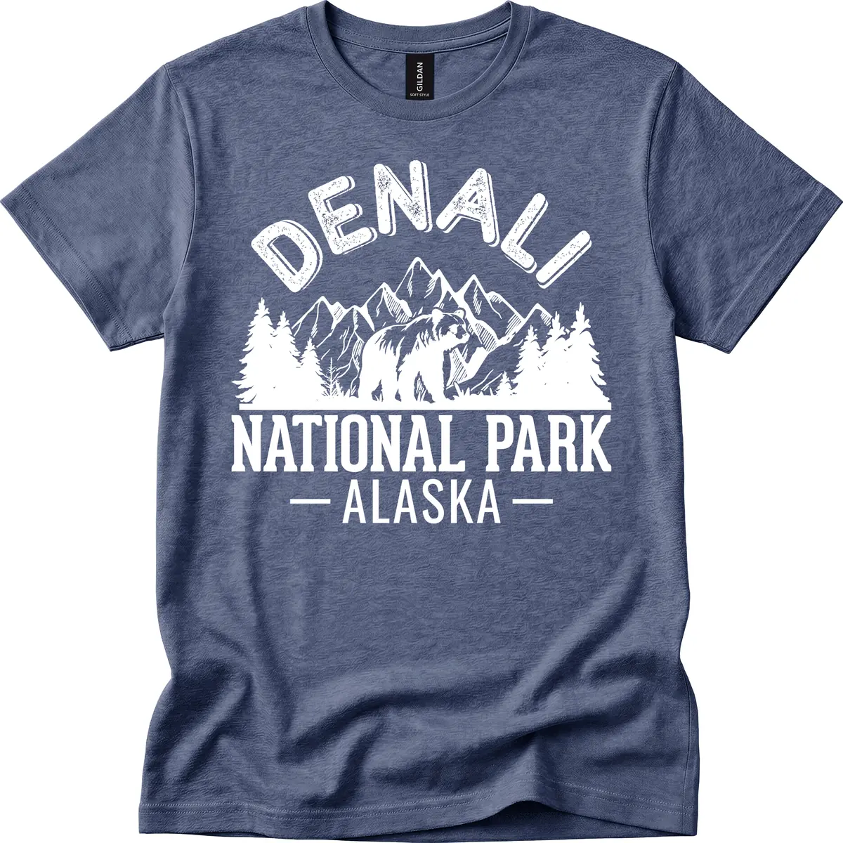 Denali National Park Alaska Wilderness T-Shirt in Heather Navy