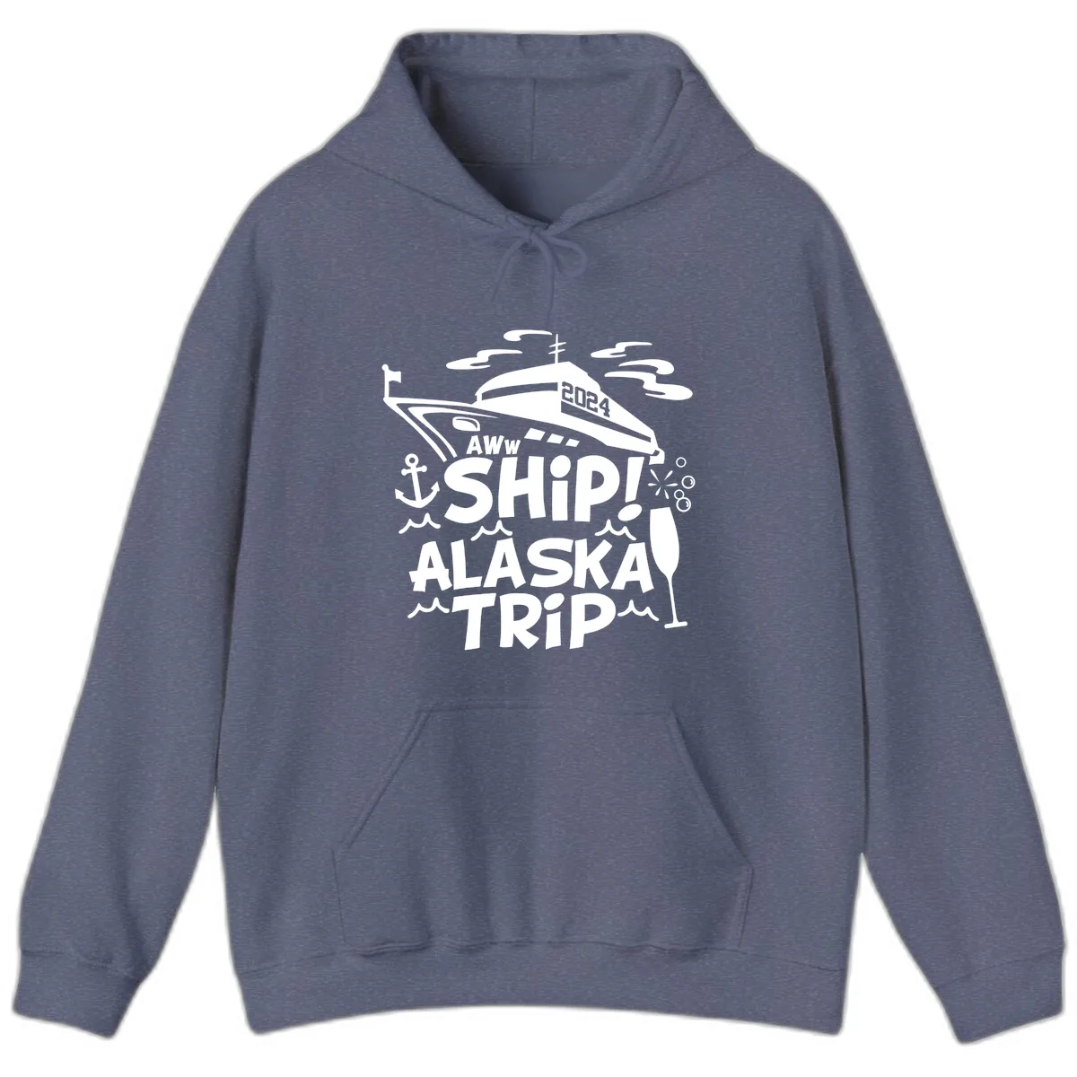 Aww Ship Alaska Trip 2024 Hoodie in Heather Navy