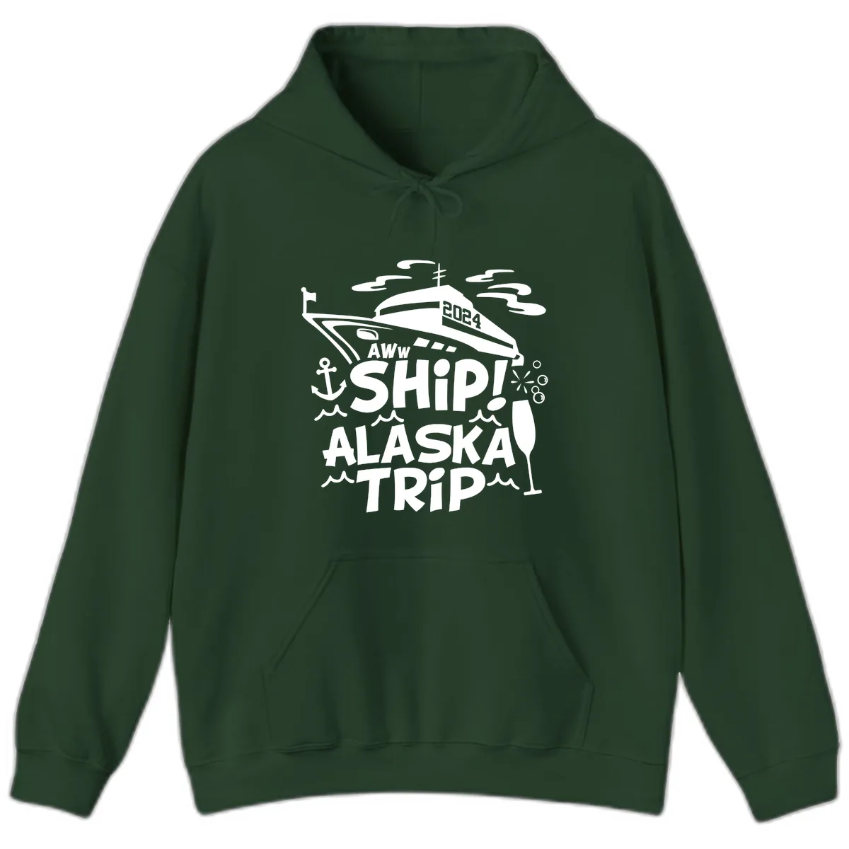 Aww Ship Alaska Trip 2024 Hoodie in Forest Green