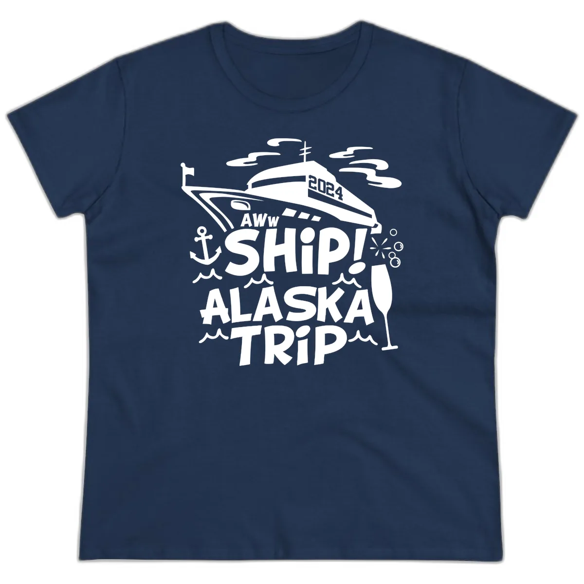 Aww Ship Alaska Trip 2024 Ladies Tee in Navy