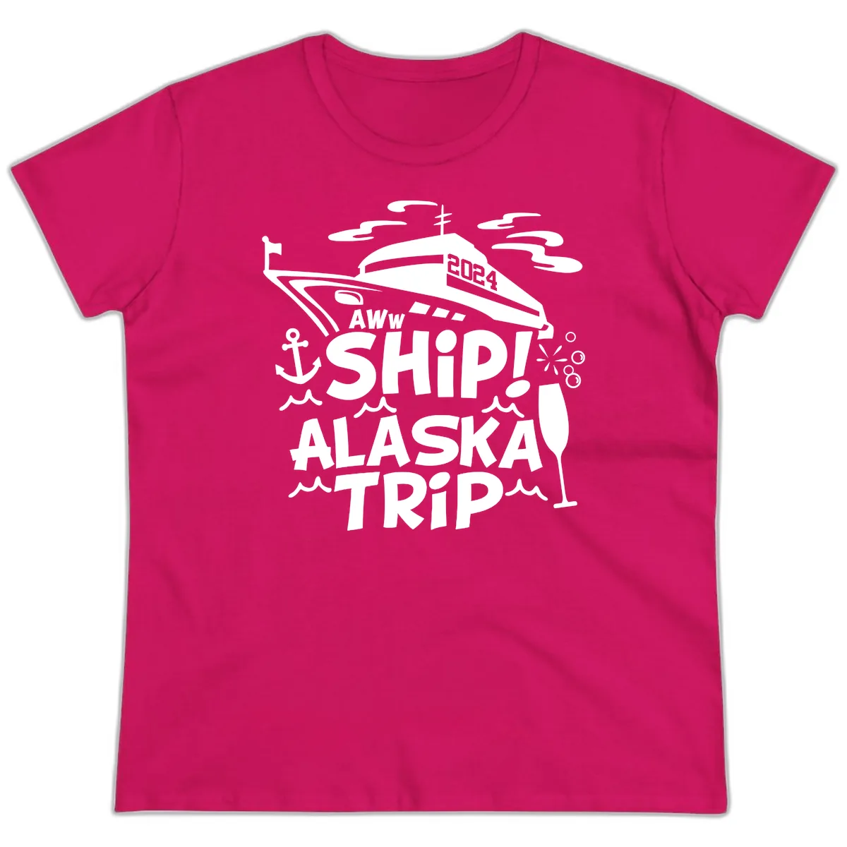 Aww Ship Alaska Trip 2024 Ladies Tee in Heliconia