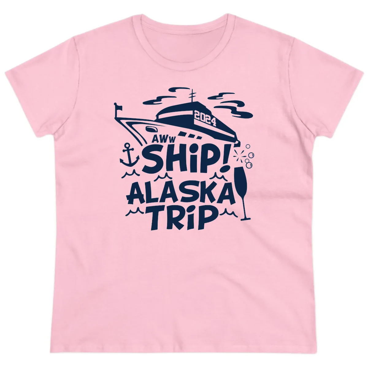 Aww Ship Alaska Trip 2024 Ladies Tee in Light Pink