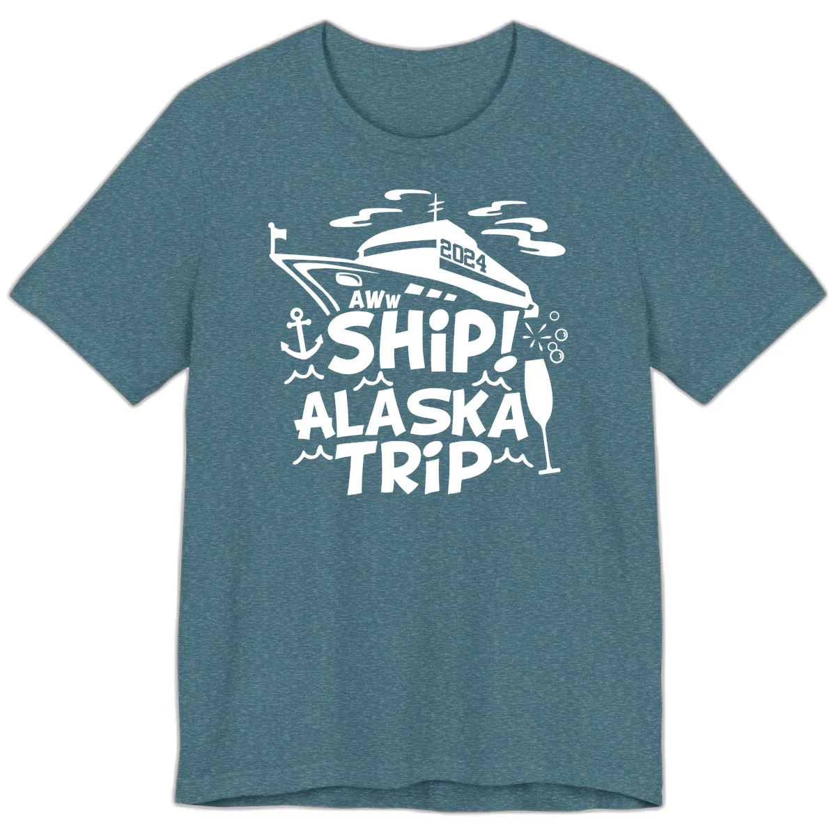 Aww Ship Alaska Trip 2024 Premium T-Shirt in Heather Deep Teal