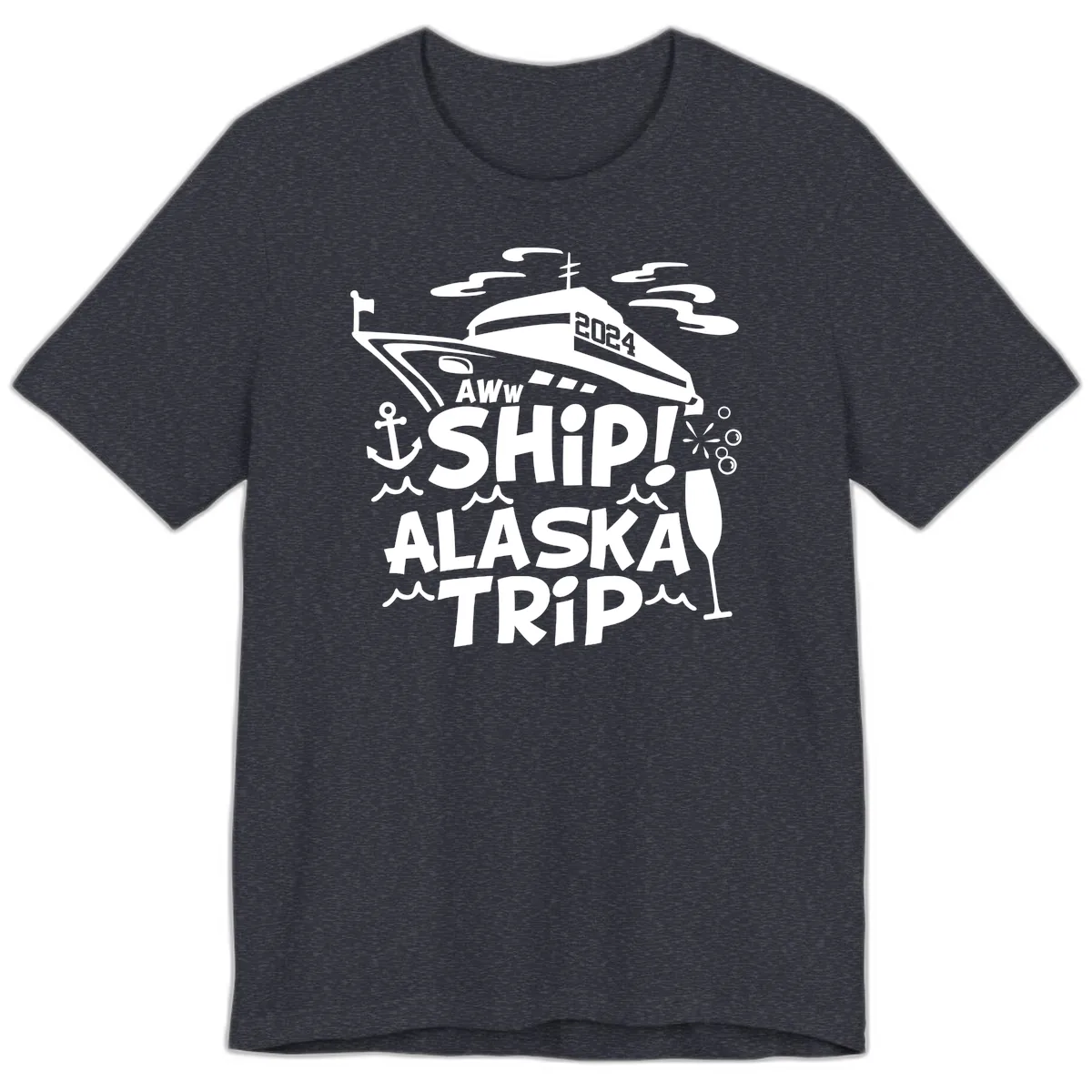 Aww Ship Alaska Trip 2024 Premium T-Shirt in Heather Navy