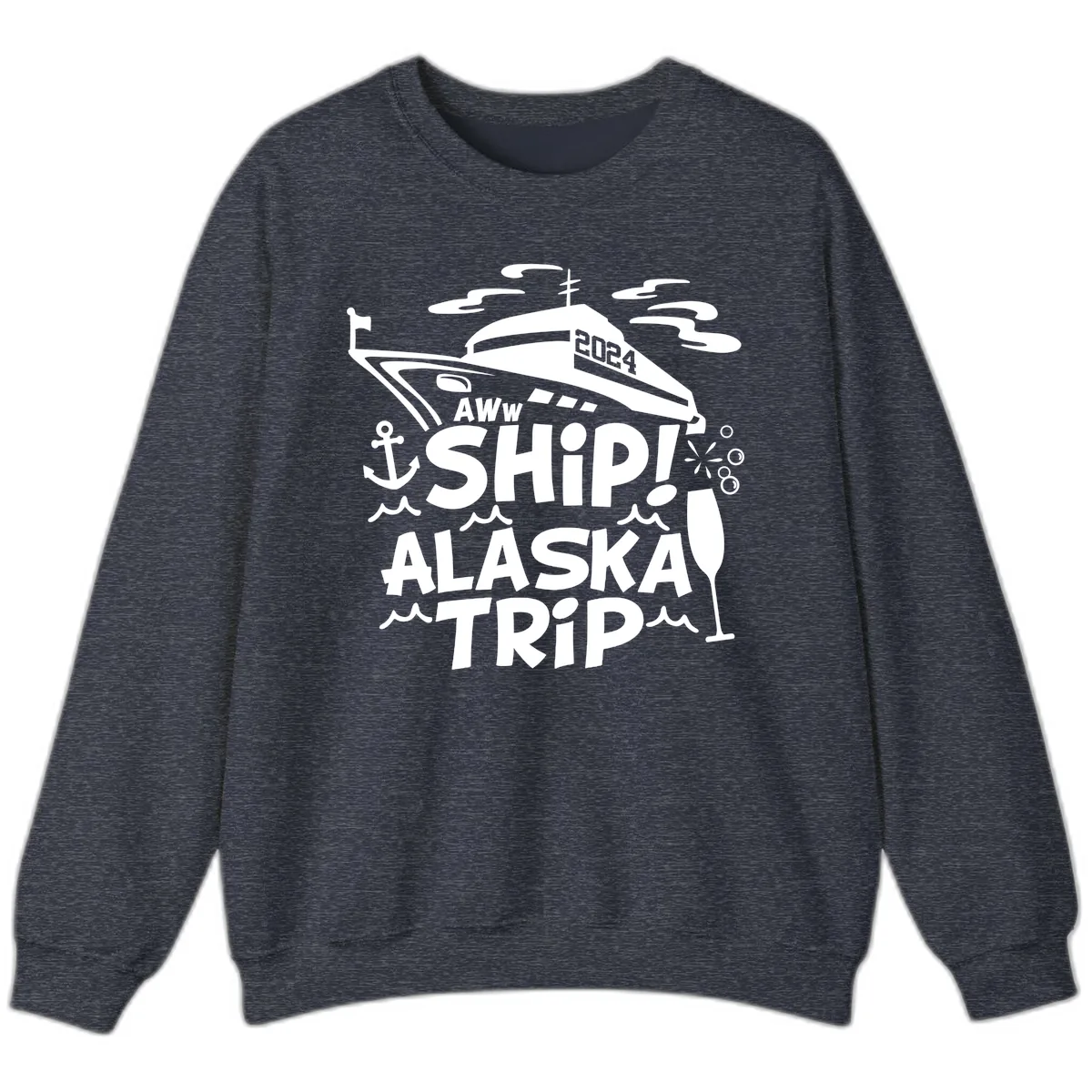 Aww Ship Alaska Trip 2024 Sweatshirt in Heather Sport Dark Navy