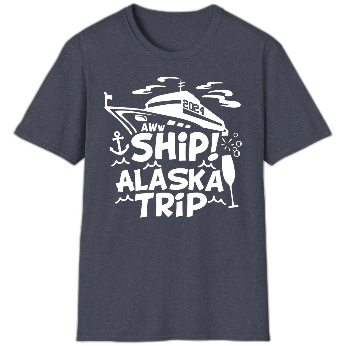 Aww Ship Alaska Trip 2024 T-Shirt in Heather Navy