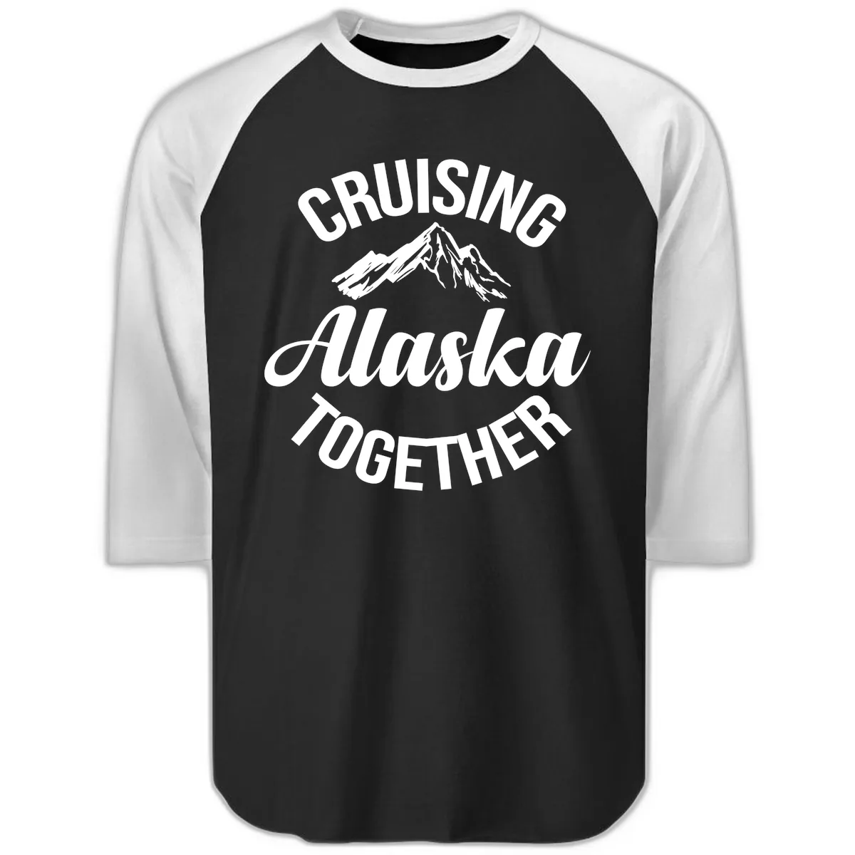 Cruising Alaska Together Mountain Raglan 3/4 in Black White