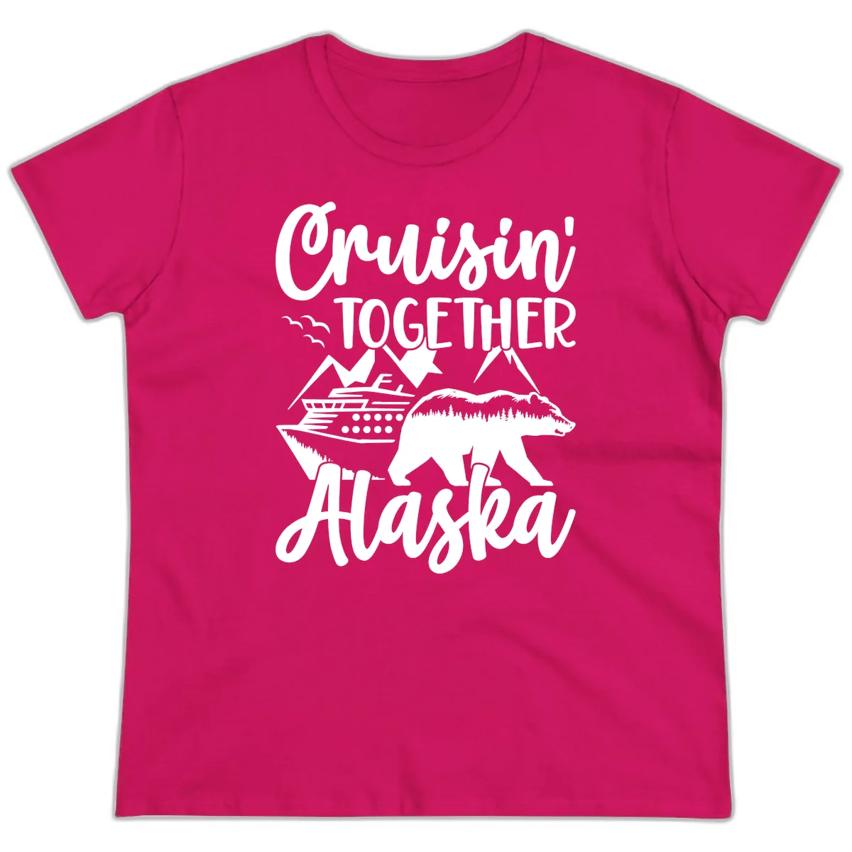 Cruisin' Together Alaska Ladies Tee in Heliconia