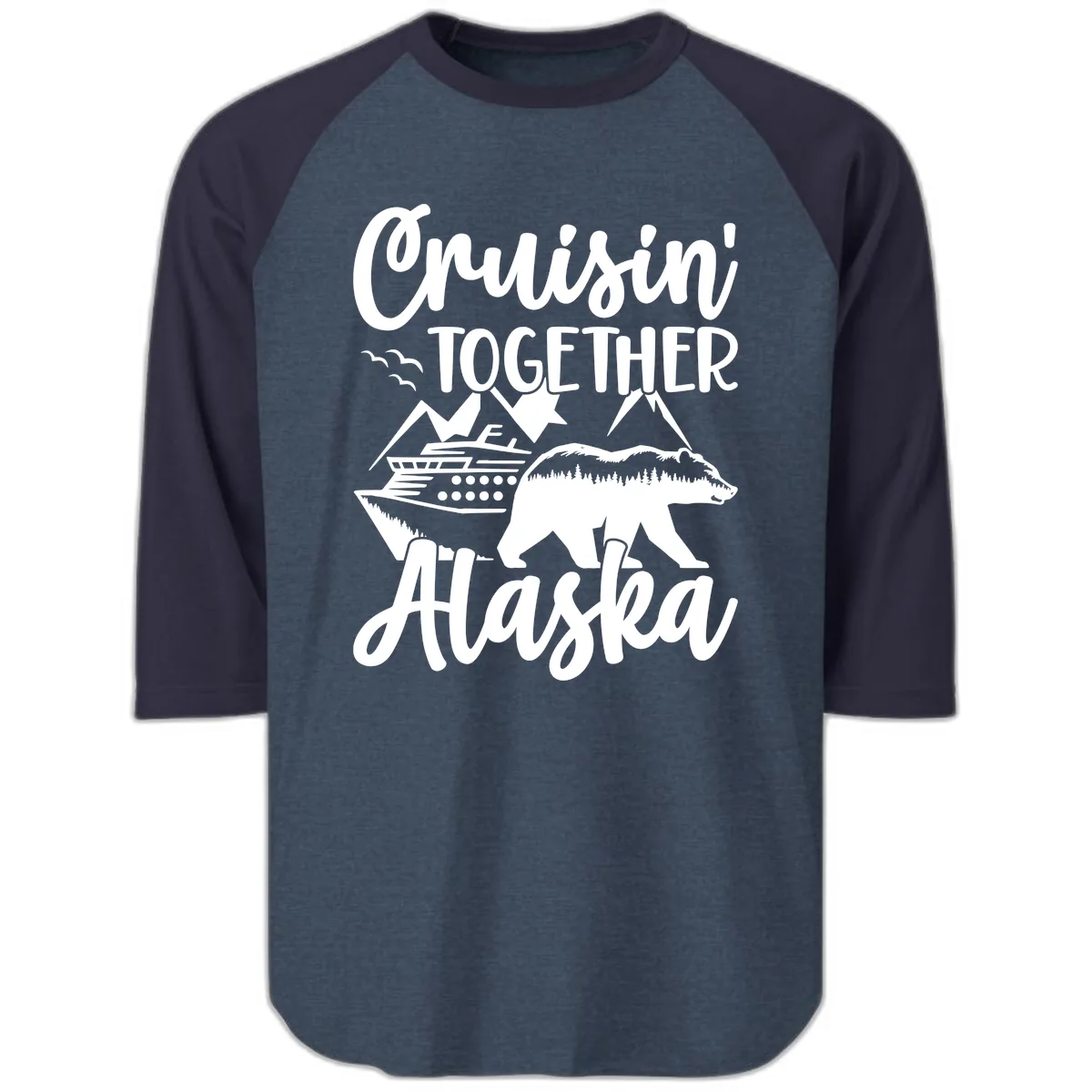Cruisin' Together Alaska Raglan 3/4 in Heather Denim Navy