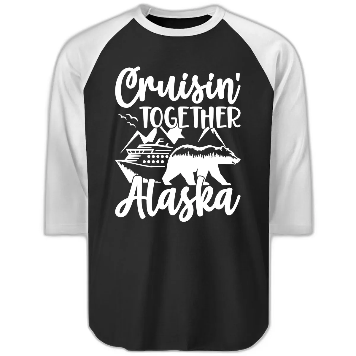 Cruisin' Together Alaska Raglan 3/4 in Black White