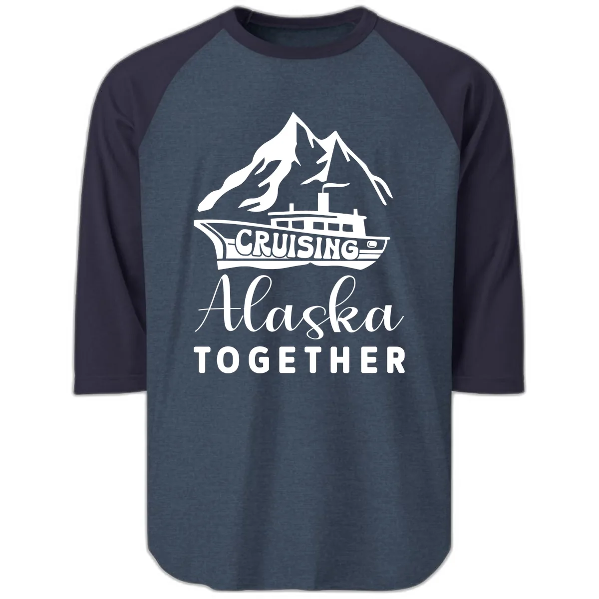 Cruising Alaska Together Raglan 3/4 in Heather Denim Navy
