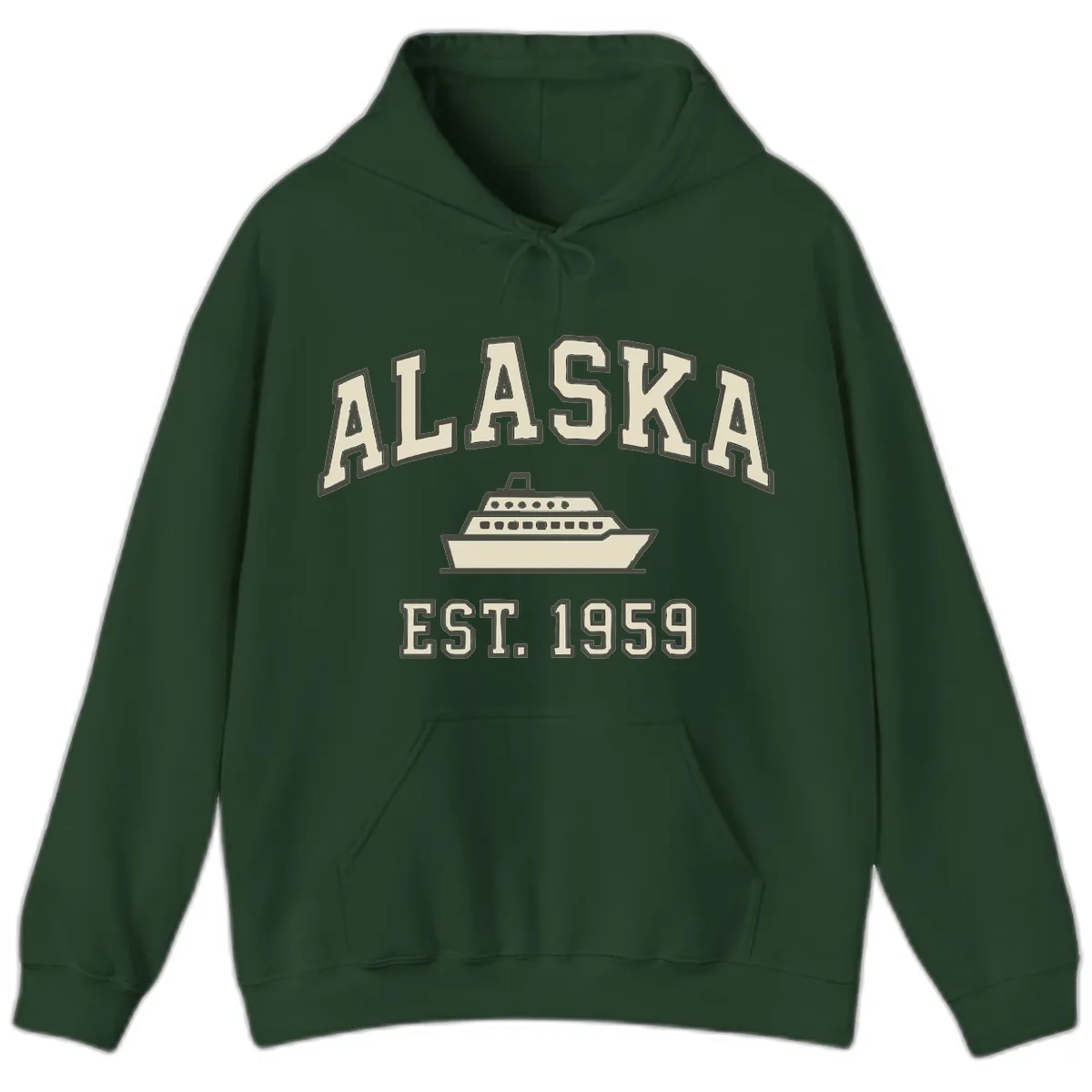 Alaska Cruise Est 1959 Vintage Ship Hoodie in Forest Green