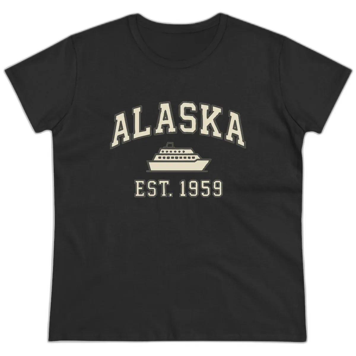 Alaska Cruise Est 1959 Vintage Ship Ladies Tee in Black