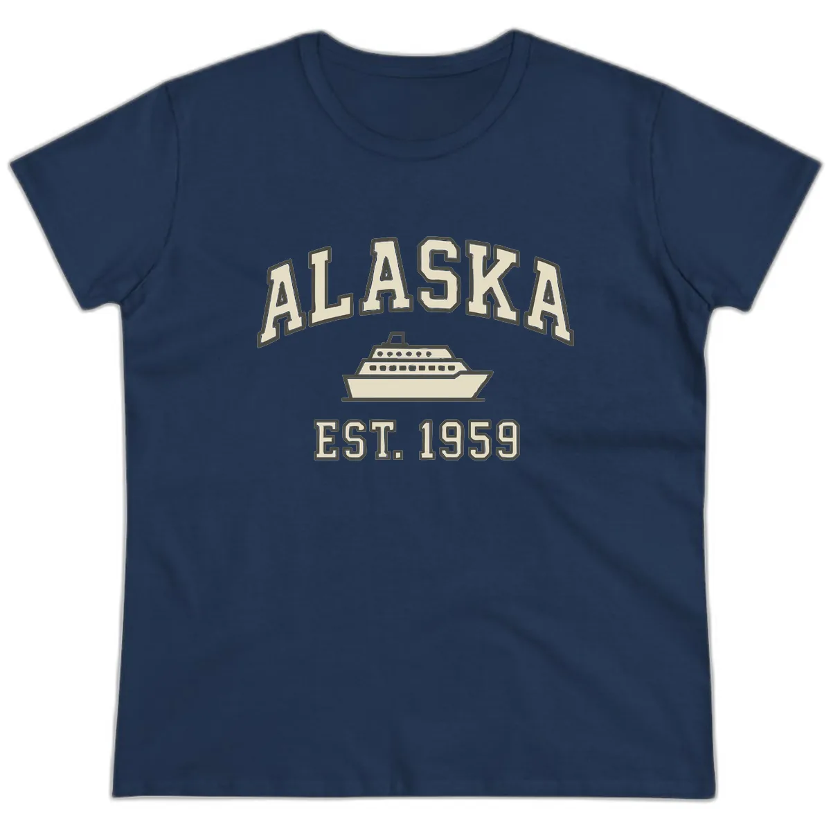 Alaska Cruise Est 1959 Vintage Ship Ladies Tee in Navy