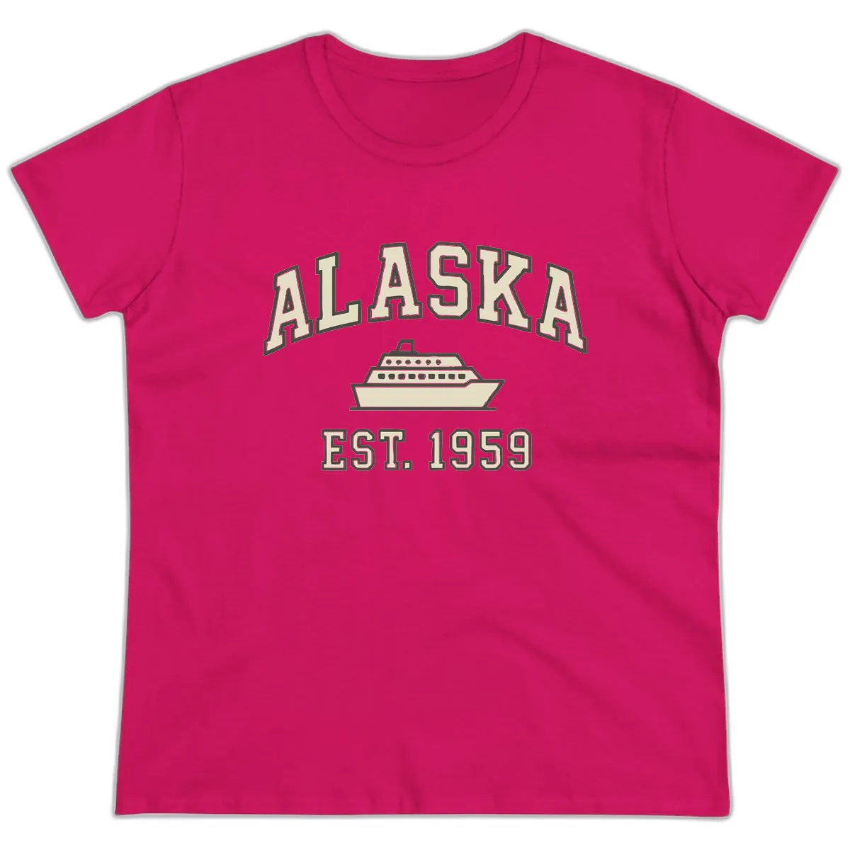 Alaska Cruise Est 1959 Vintage Ship Ladies Tee in Heliconia