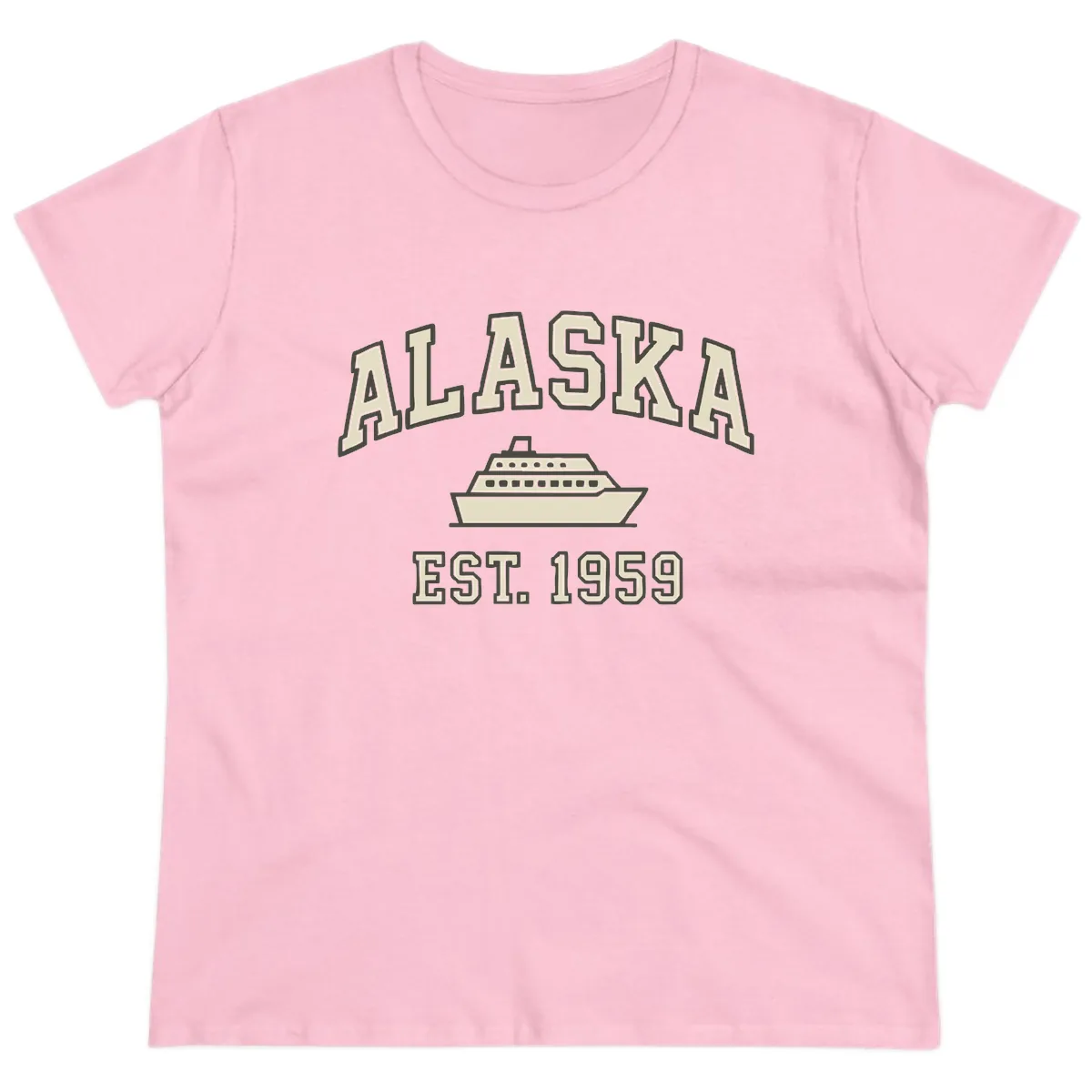 Alaska Cruise Est 1959 Vintage Ship Ladies Tee in Light Pink