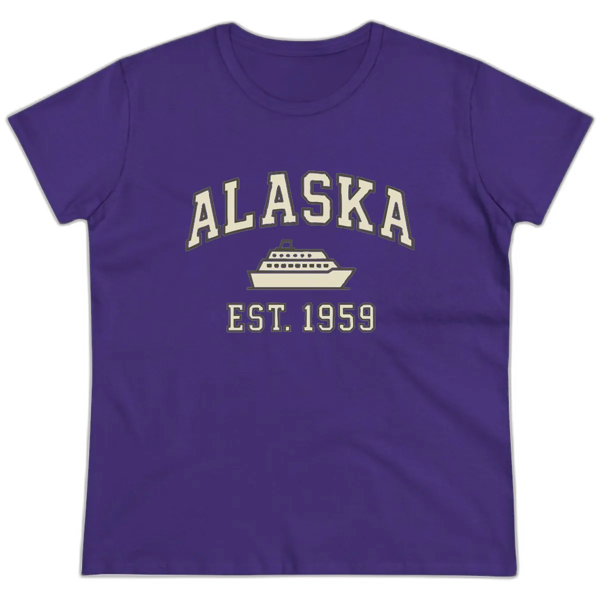 Alaska Cruise Est 1959 Vintage Ship Ladies Tee in Purple