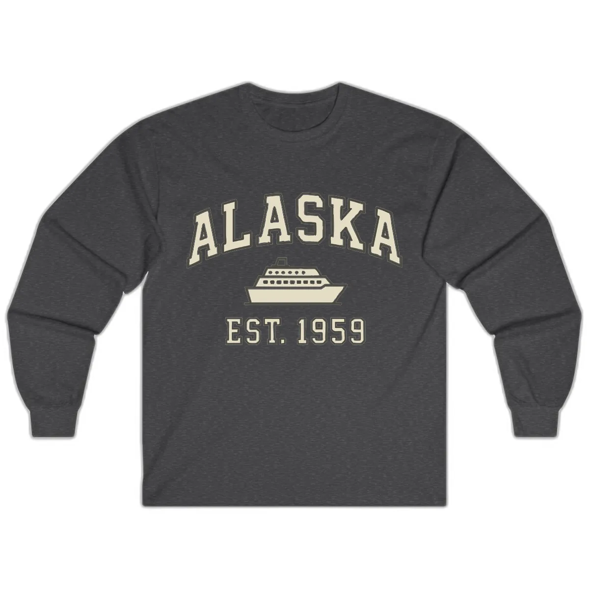 Alaska Cruise Est 1959 Vintage Ship Long Sleeve in Dark Heather