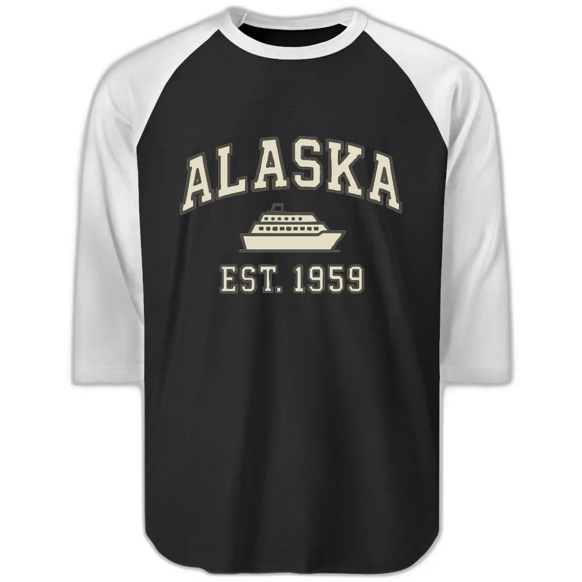 Alaska Cruise Est 1959 Vintage Ship Raglan 3/4 in Black White