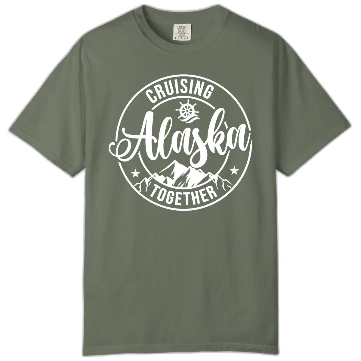 Cruising Ashore Together Badge Comfort Color in Moss