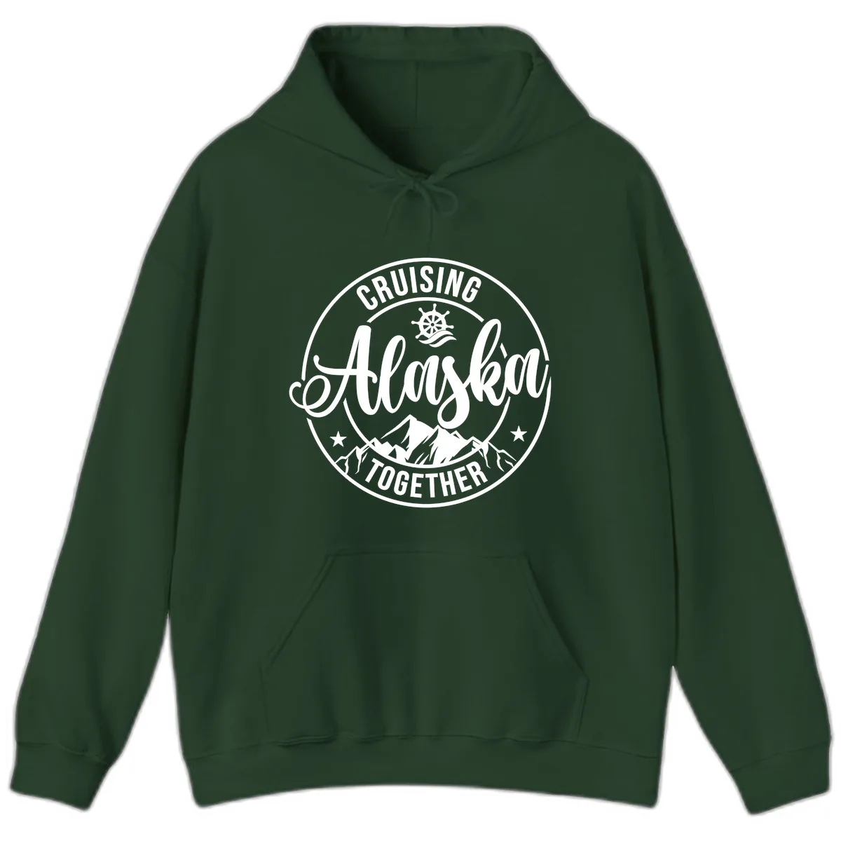 Cruising Ashore Together Badge Hoodie in Forest Green
