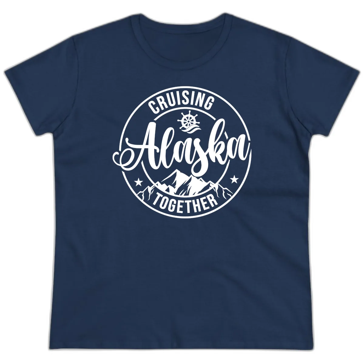 Cruising Ashore Together Badge Ladies Tee in Navy