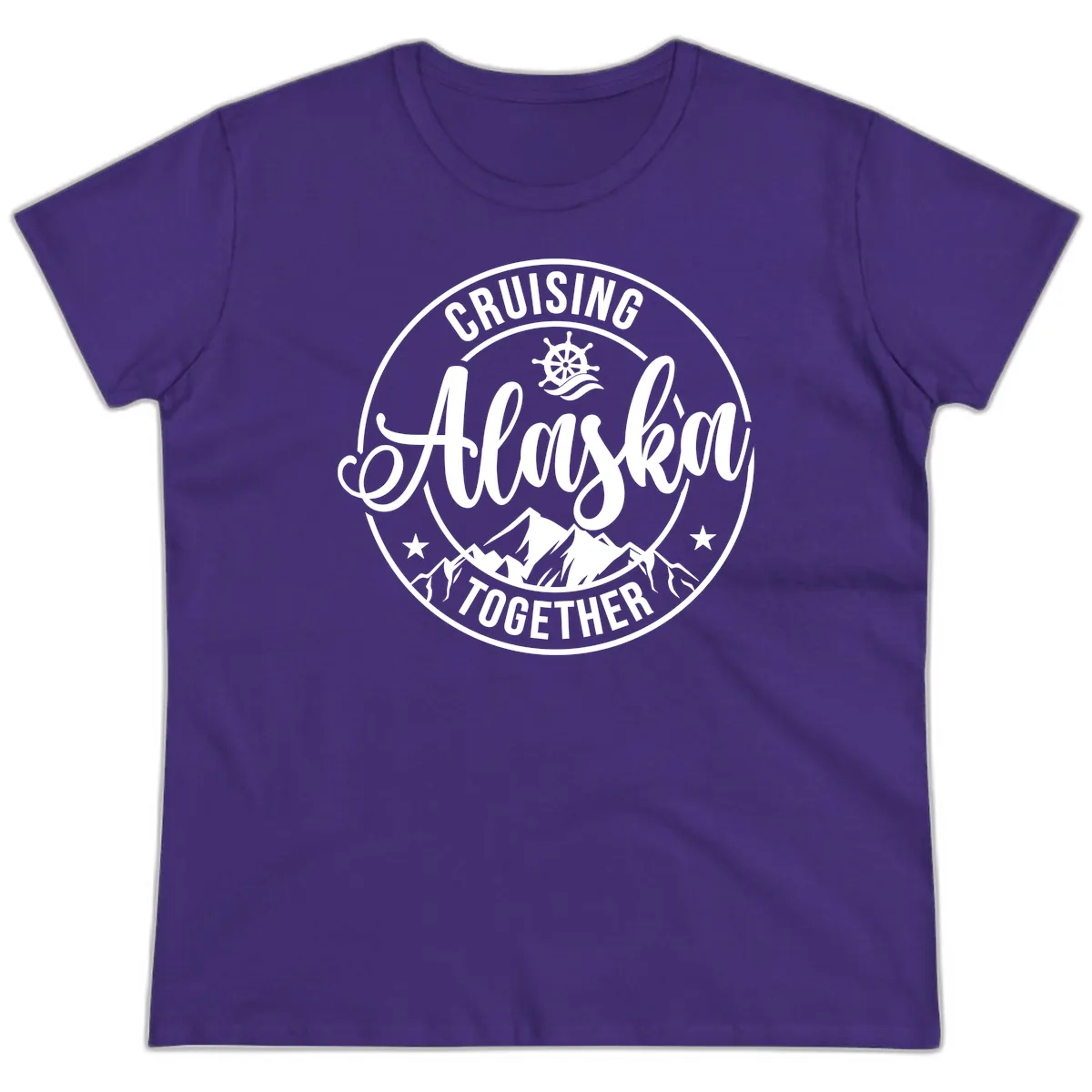 Cruising Ashore Together Badge Ladies Tee in Purple