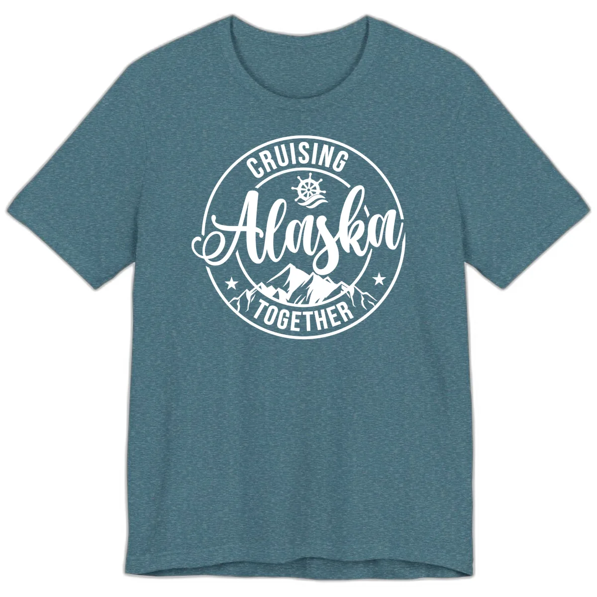 Cruising Ashore Together Badge Premium T-Shirt in Heather Deep Teal