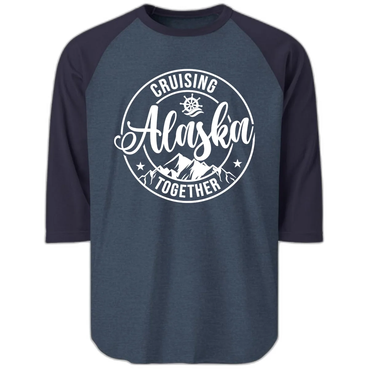 Cruising Ashore Together Badge Raglan 3/4 in Heather Denim Navy